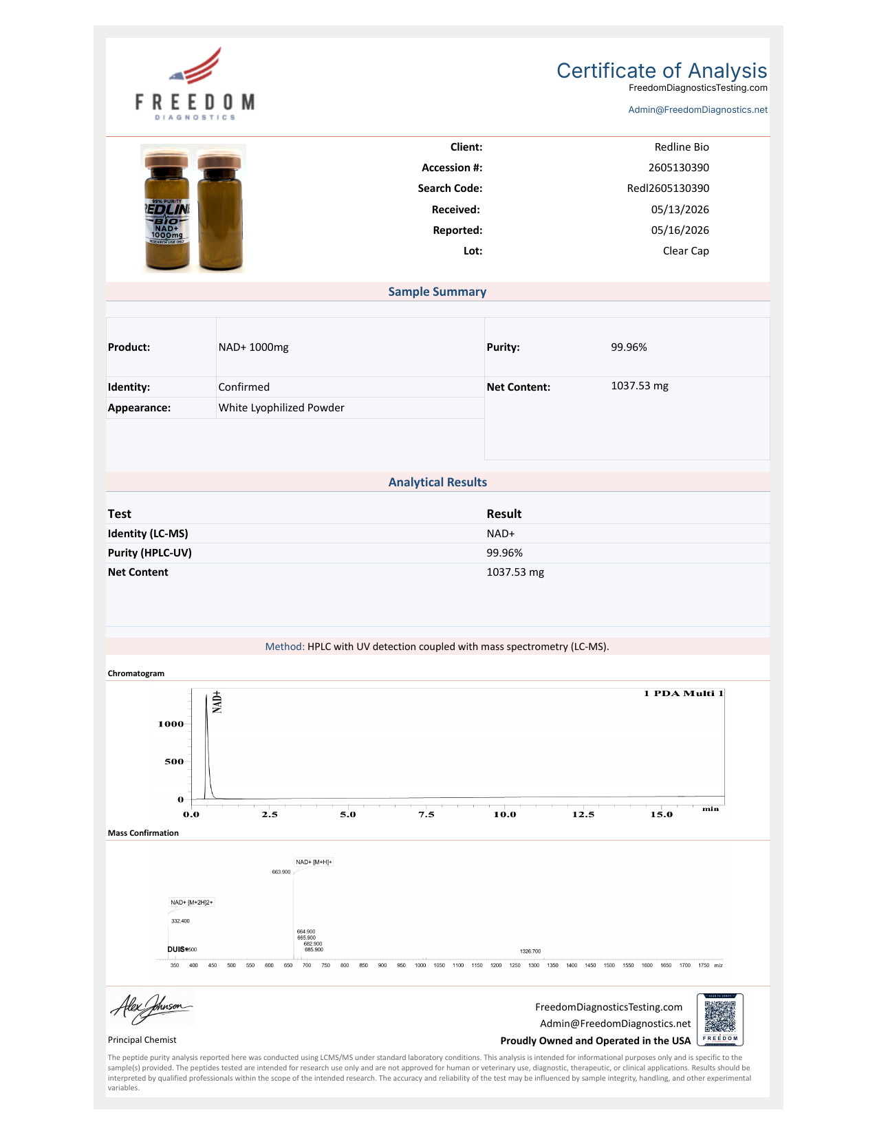NAD+ 1000mg Certificate of Analysis